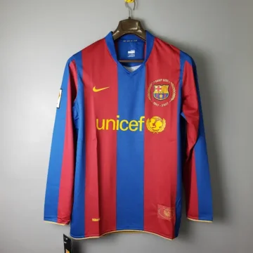 Retro 2007-08 Barcelona Long Sleeve Soccer Jersey Home