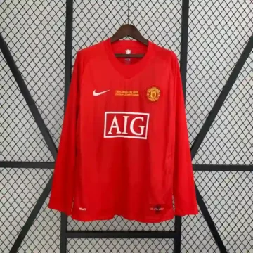 Retro 2007-08 Long Sleeve Manchester United Soccer Jersey Home