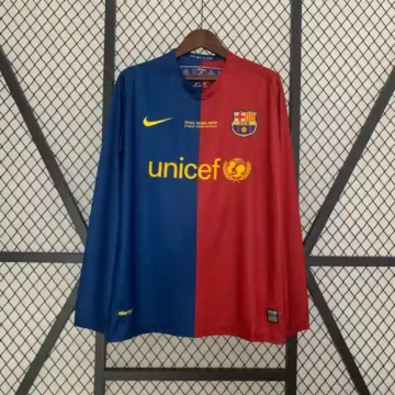 Retro 2008-09 Long Sleeve Barcelona UEFA Champions League Soccer Jersey Home