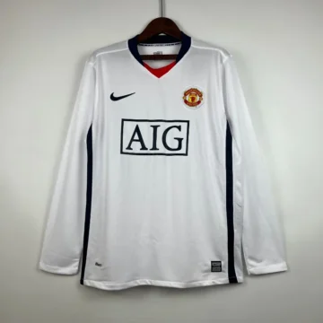 Retro 2007-08 Long Sleeve Manchester United White Soccer Jersey